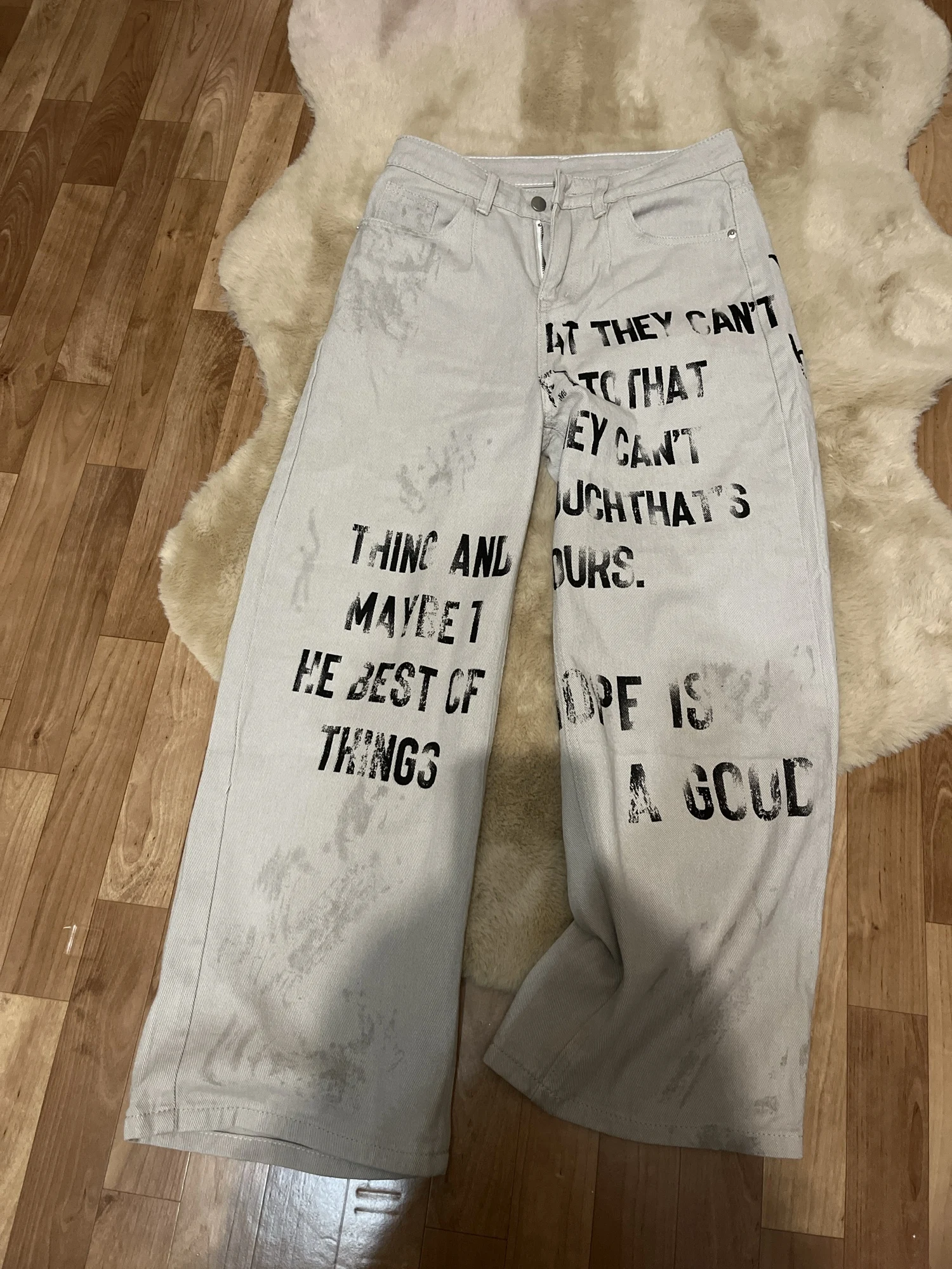 Women's Y2K Graffiti Apricot Wide Leg Jeans photo review