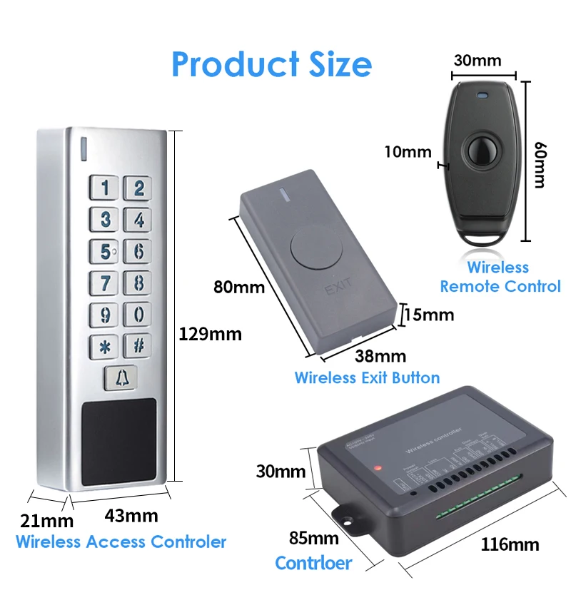 IP67 Waterproof 433Mhz AC 100V~240V Wireless Access Control Kit Electronic Lock