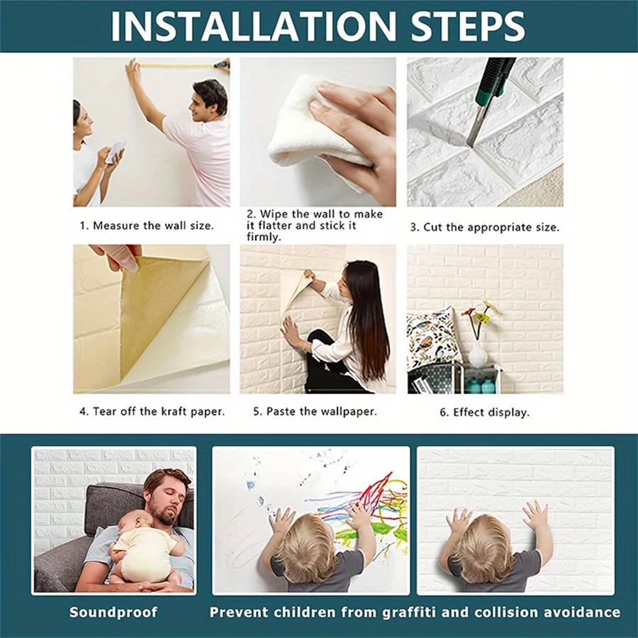 Wall Sticker 70x77CM 3D Foam Self-Adhesive Waterproof DIY for Living Room Bedroom Kitchen Wardrobe Home Decoration