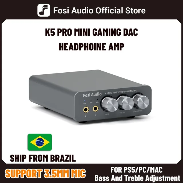 Fosi Audio K5 PRO Gaming USB DAC With Microphone Headphone Amplifier Desktop Mini Audio DAC Amp For PS5 PC
