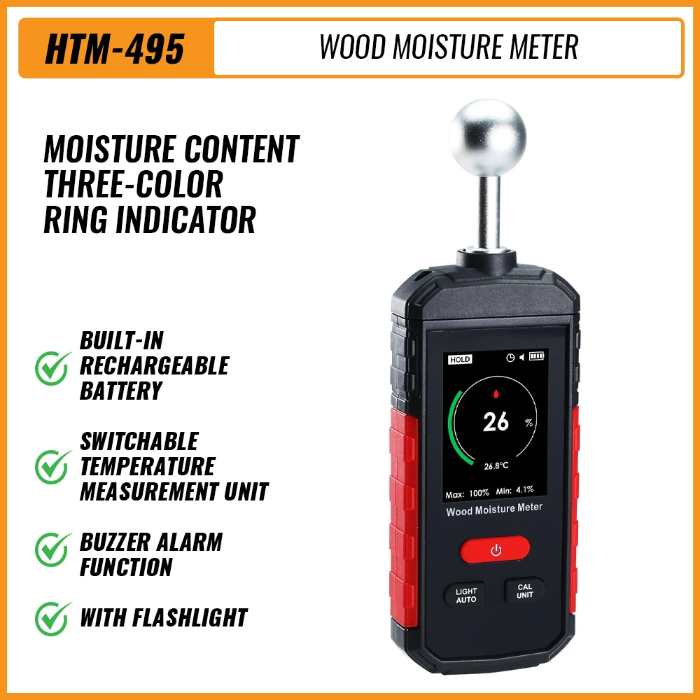 מד לחות עץ דיגיטלי נייד עם מגדיר לחות לקירות, רצפות, קרמיקה ותקרה עם פונקציית אזעקה