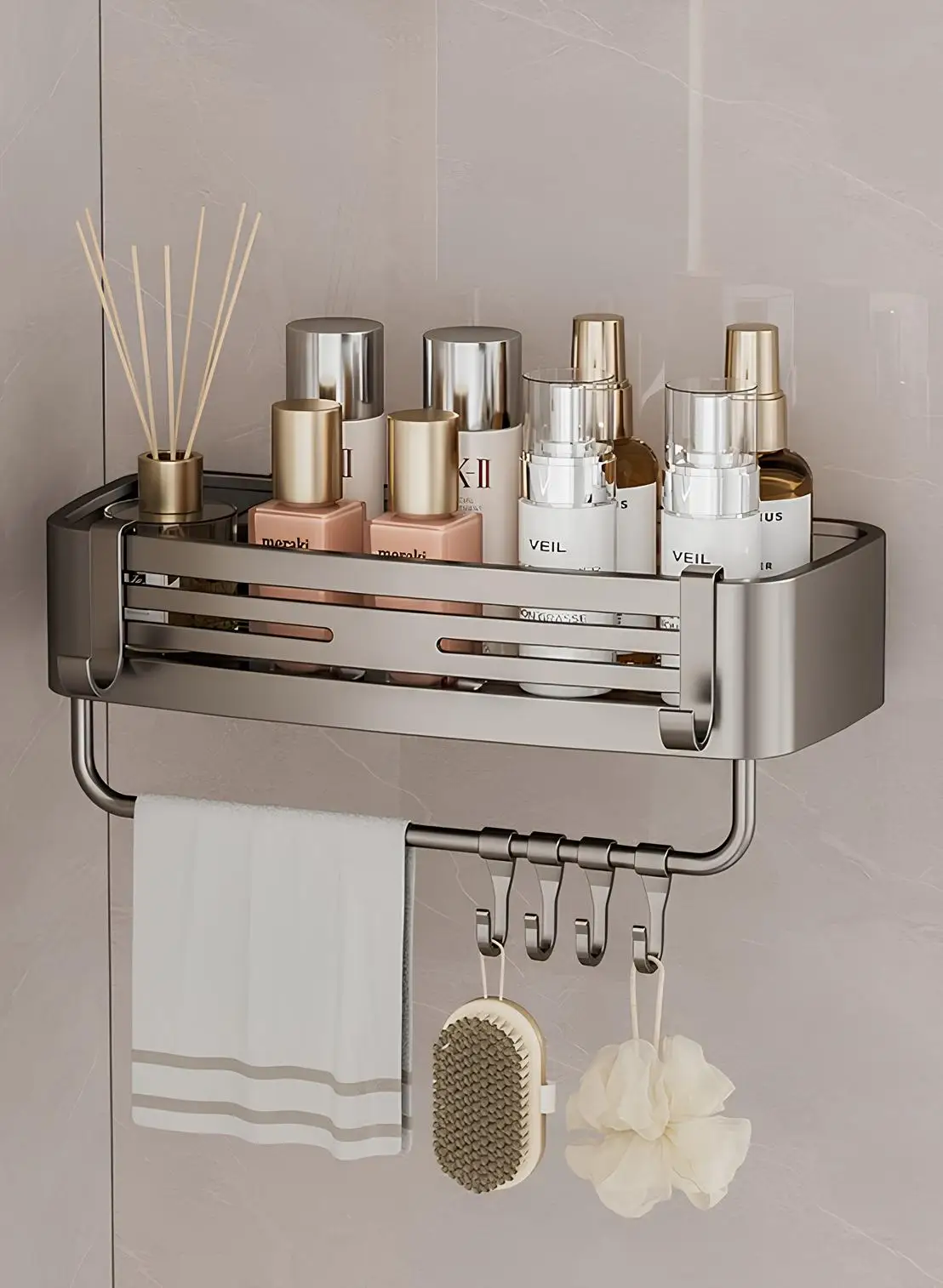 Aluminum Bathroom Shelf Organizer with Towel Bar, Hooks, and Storage – 4 Configurations, Rust-Resistant and Strong 4