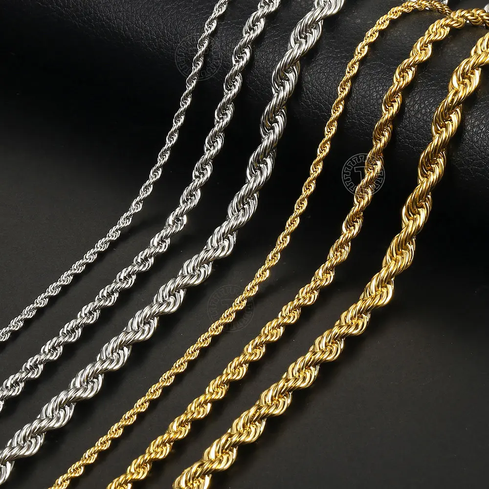 Stainless Steel Twisted Rope Link Chain 3/5/7mm Gold Silver Color Necklace for Men Women Jewelry Accessories