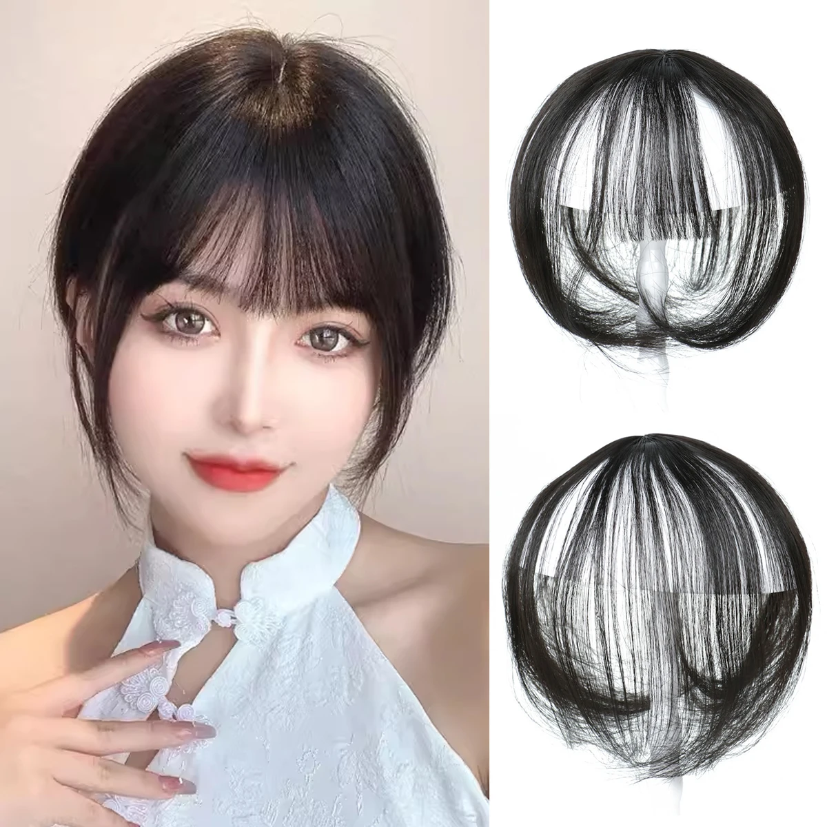 클립 인 3D 에어 앞머리 여성용, 자연스러운 모양의 헤어 앞머리, 프린지 헤어 익스텐션 부품 가발, 2 피스 클립 