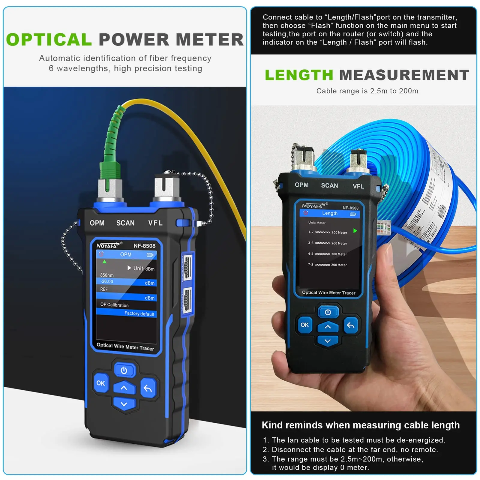 NOYAFA NF-8508 RJ11/45 Network Cable Tester Machine LCD Digital Network Line Finder Wire Tracker PoE Checker Optical Wire Meter 4