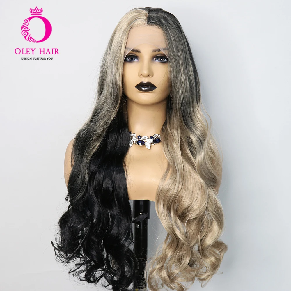 

180 Density Ombre Black Color Synthetic Body Wave 13x4 Lace Front Wig Glueless Heat Resistant Drag Queen Cosplay Wigs For Women