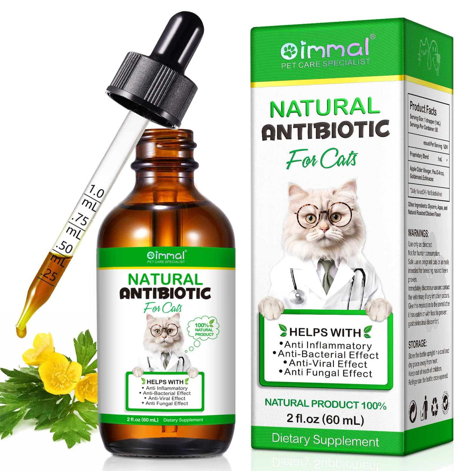 Pet Multivitamin Supplements Natural Antibiotics for Cat Supports Pets Allergy Relief Itch Relief Multivitamin Help Cat Antiviral Antifungal in Liquid Form