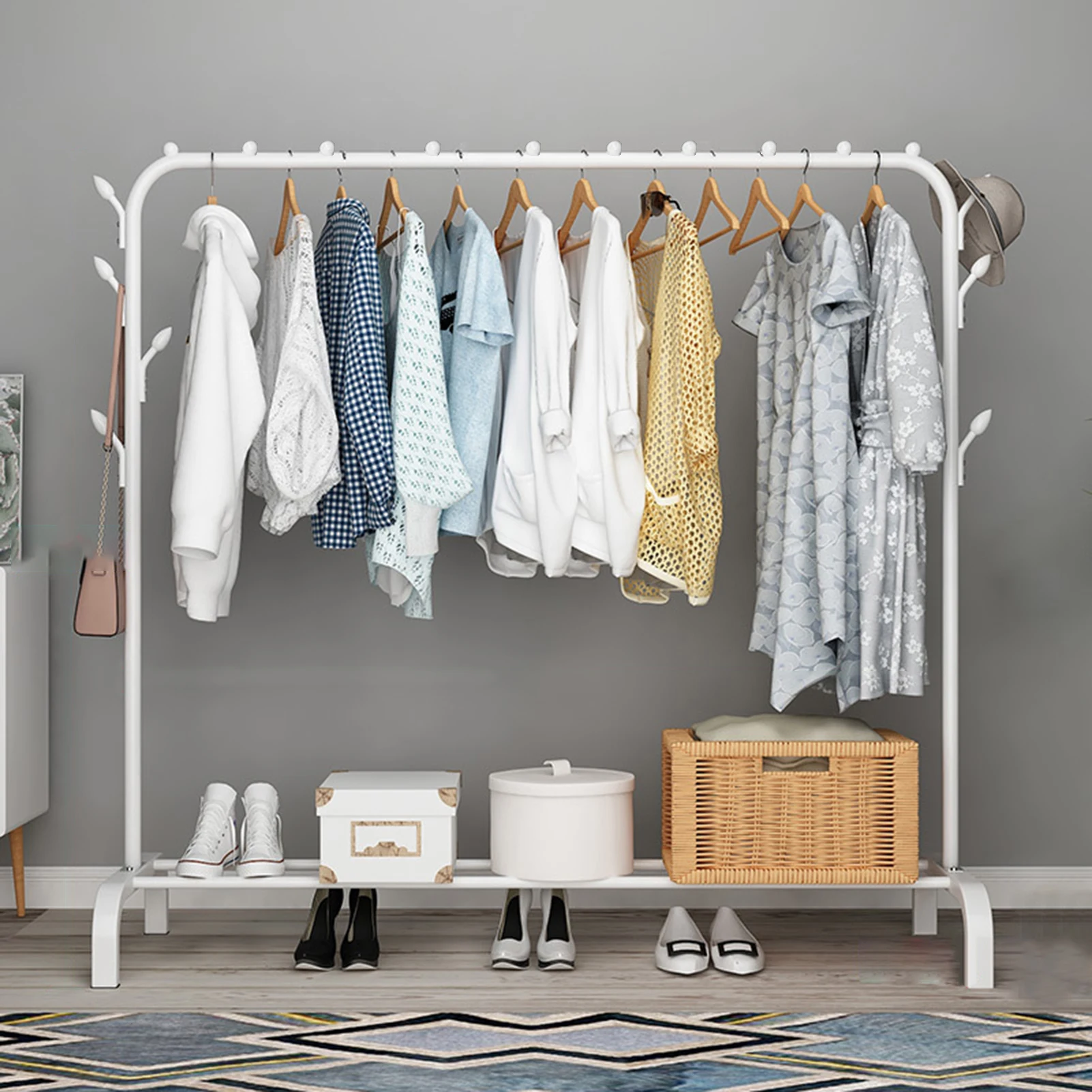 1Pc Clothing Storage Shelf Heavy-Duty Freestanding Garment Storage Rack Multipurpose Non-Slip Metal Garment Rack for Household 2