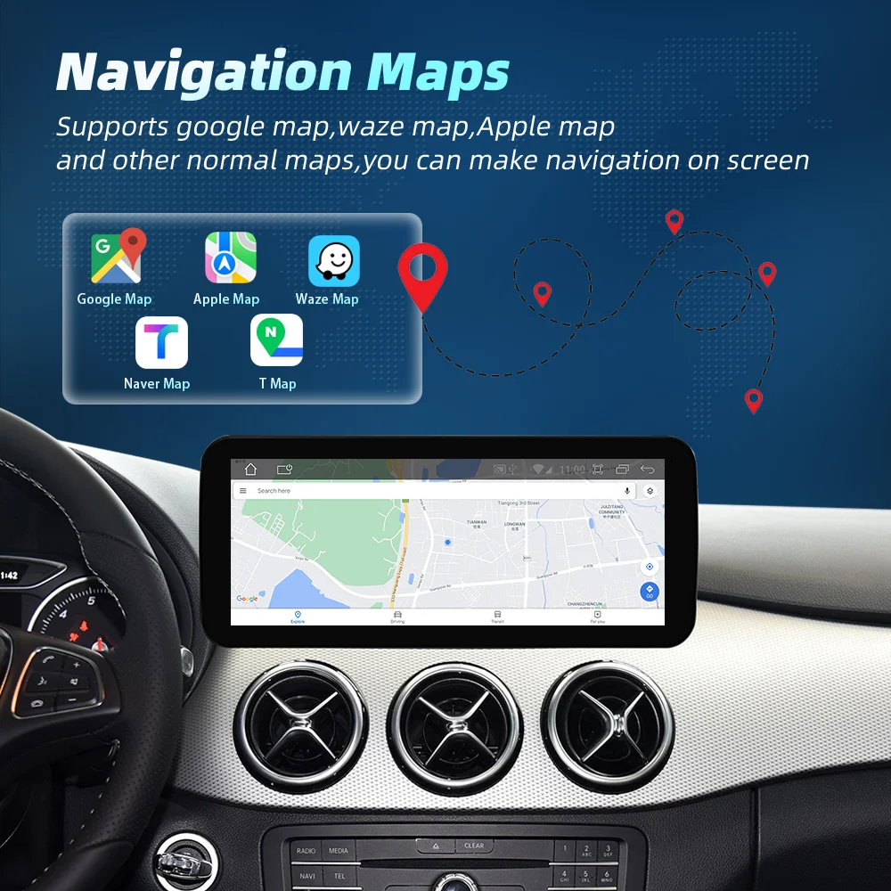 Sistema Multimedia Inalámbrico CarPlay Android Auto para Mercedes Benz Clase B W245 W246 2011-2019, Pantalla Inteligente con Navegación 6