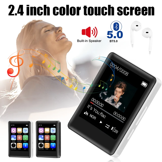 MP3 Player Bluetooth 5.0 Touch Screen Music Player Portable mp3 Player with  Speakers high Fidelity Lossless Sound Quality mp3 FM Radio Recording