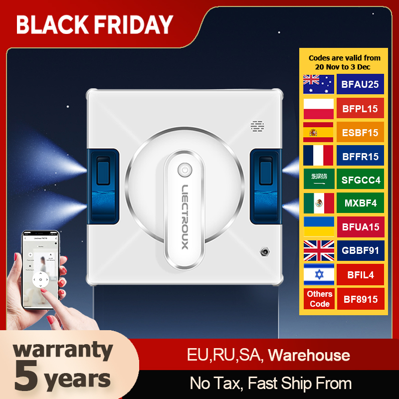 Robot Window Cleaner LIECTROUX YW509,4-Way Water Spray,Home Wall Glass Window Robot Vacuum Cleaner,Updated Laser,Smart Memory