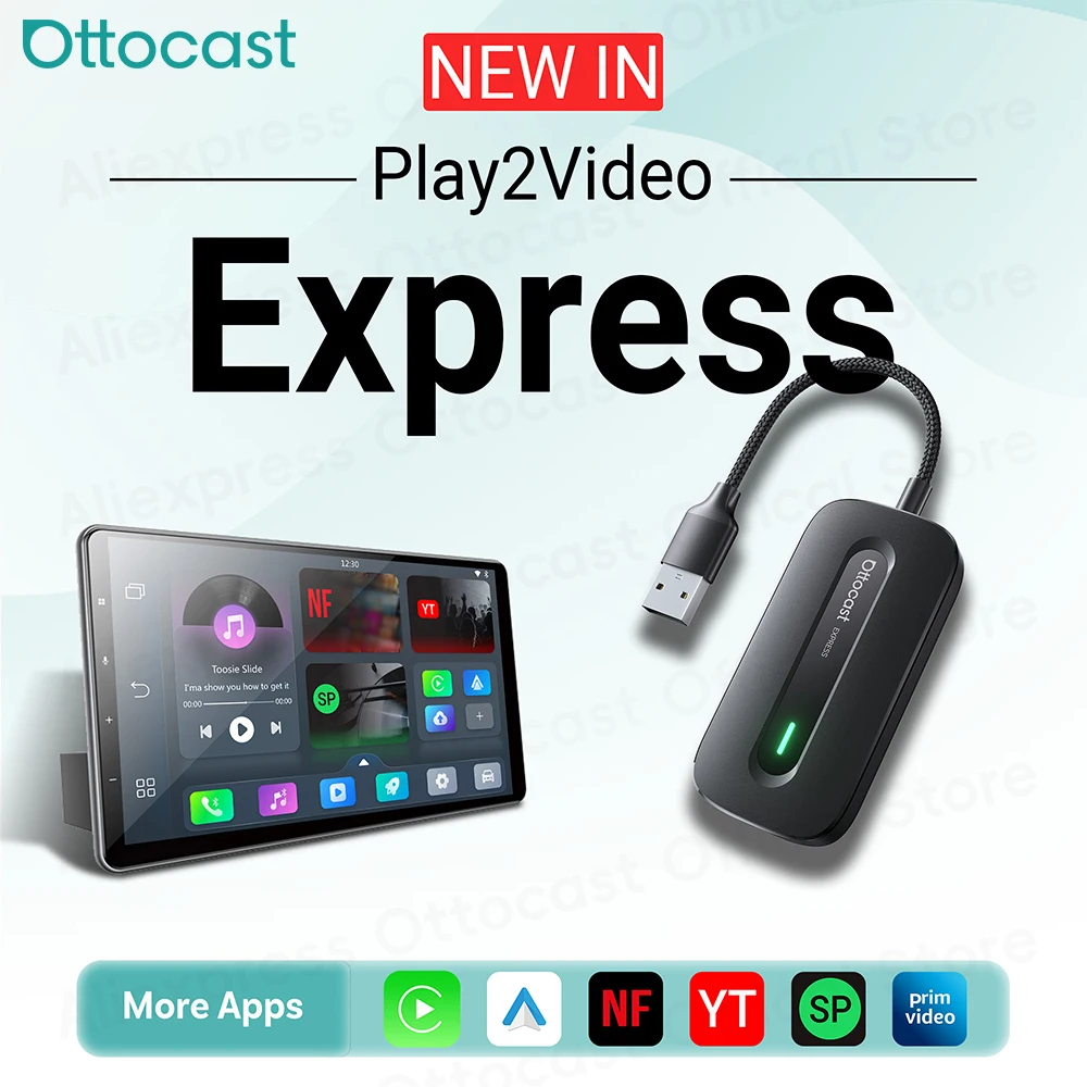 Adapter OTTOCAST Play2Video Express Wireless CarPlay Android Auto do Youtube Netflix Akcesoria samochodowe do Benz Ford VW Kia Toyota