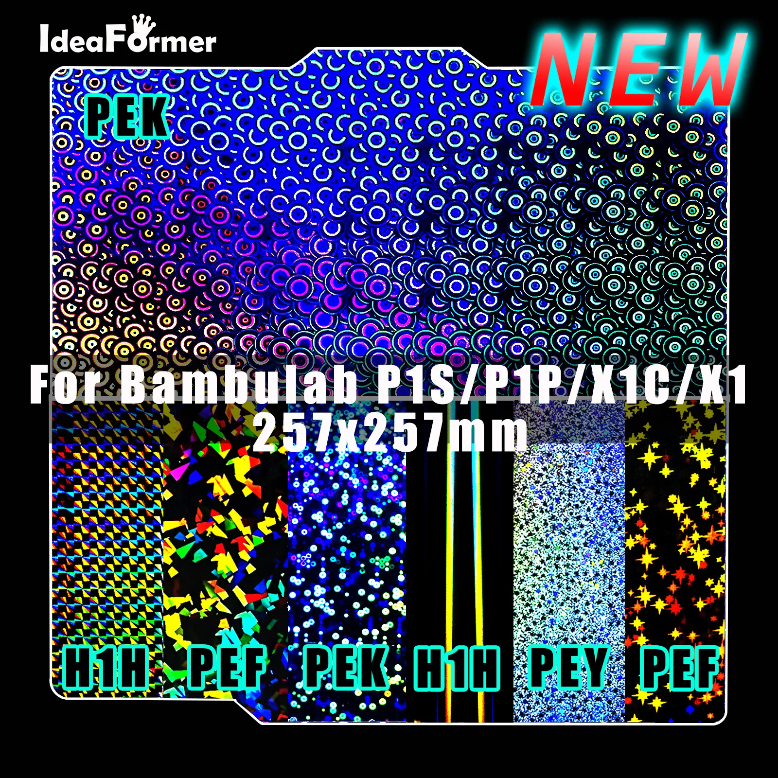 Bambu Lab P1S 빌드 플레이트 A1 X1C Pei 텍스처 257x257 H1H PEY Peo 시트, Bambulabs X1 카본 Bambulab P1P 용 용수철 스틸 