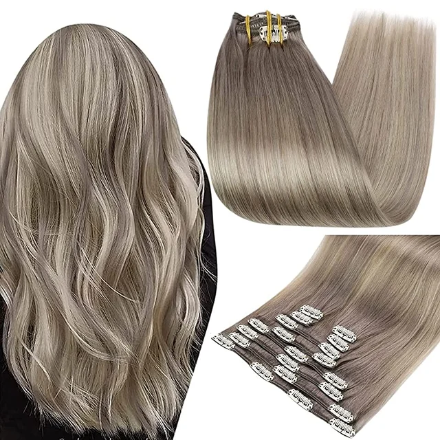 Full Shine Clip In Human Hair Extensions Balayage Ombre Blonde Black Hairpins 7pcs 120g Double Weft 100% Machine Remy For Woman 19a60