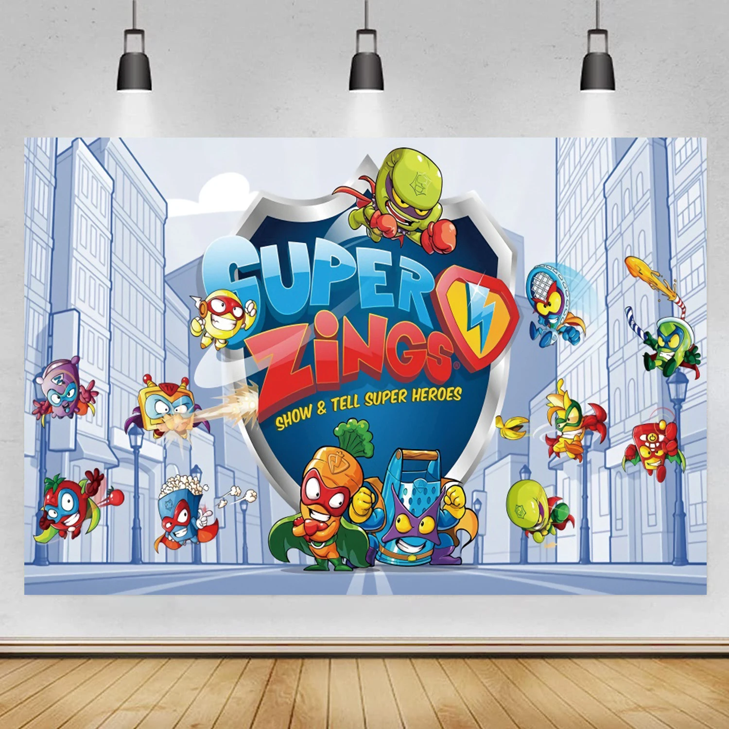 Super Zings Fondale City Building Game Boy Baby Shower Kids Birthday Party Photo Background Cake Toys Table Banner Decoration