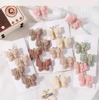 PT/set Butterfly Hair Clip Set for Girls Double Layered Bow Cute Bangs Hair Pin Cotton Safe Kids Baby Hair Accessories Set
