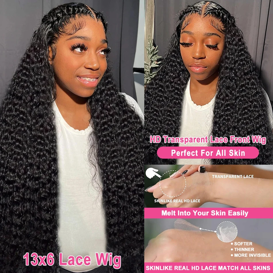 Deep Wave Frontal Wig 13x6 HD Lace Front Human Hair Wigs  display picture 3