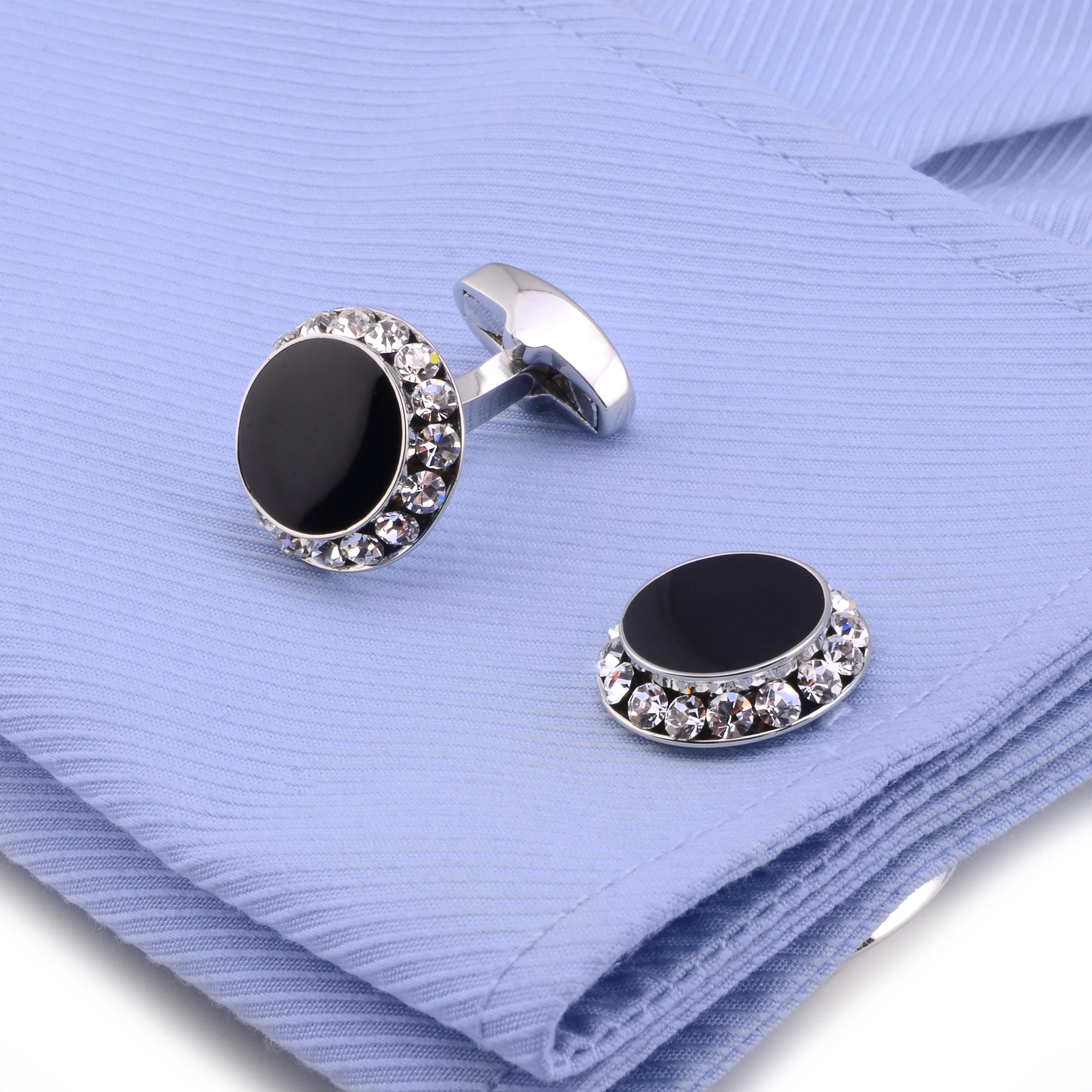 Luxury Cufflinks and Studs Set for Men,Classic Black Enamel&Crystal Tuxedo Shirt Cufflinks set for Wedding Jewelry Accessories