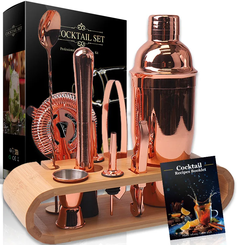 11-Piece Bartender Kit With Bamboo Stand – Cocktail Shaker Set, Jigger, Muddler & Recipe Book – Bar Accessories For Home