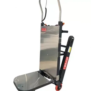 Carrello elettrico per scale, carrello cingolato per scale, capacità di carico 400 kg, veicolo per il trasporto di operai edili.