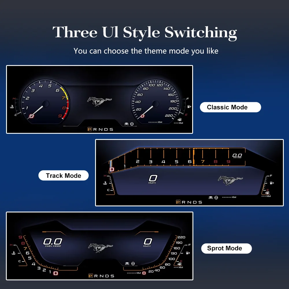 Panel de Instrumentos Digital de 12.3 Pulgadas para Ford Mustang (2015-2021), Odómetro, Tacómetro, Compatible con iOS y CarPlay 3