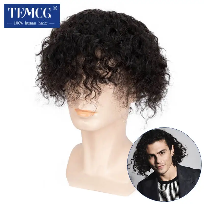 Water Curly Male Hair Prosthesis Mono Hair System Unit for Men Durable Wig For Men 100% Human Hair Replacement Men's Wig