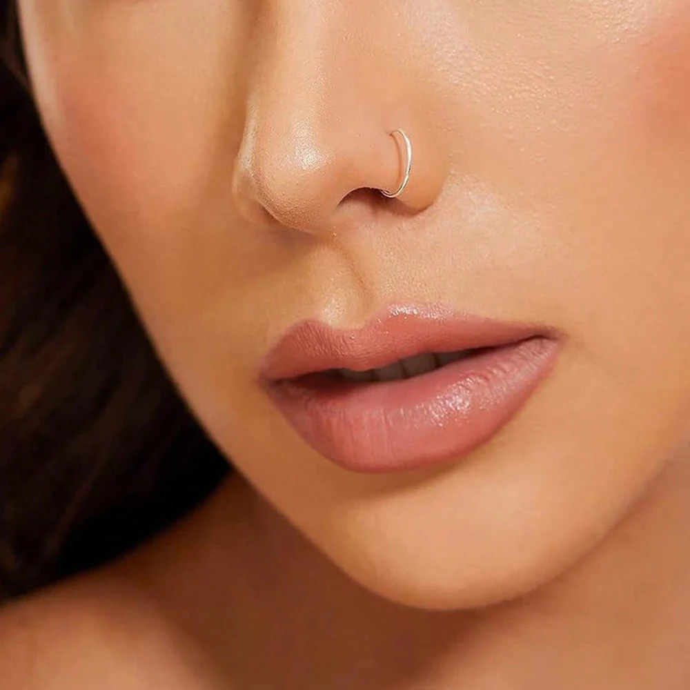 Nose Rings 3Pcs 14K Gold Plated Hoops for Women/Men 22 Gauge 8mm Small Thin Nose Piercing Jewelry Tiny Septum Cartilage Helix