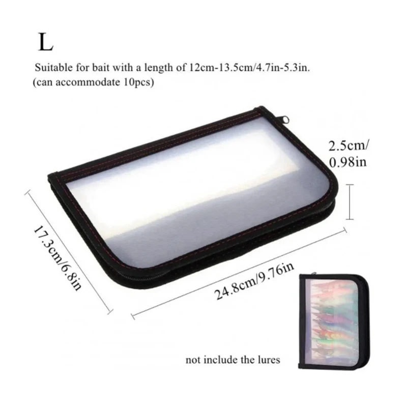 Boîte de rangement transparente pour leurres calamars - Étui pêche avec fermeture éclair double sens