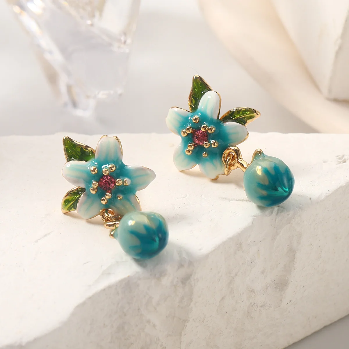 Elegant Blue Floral Earrings Sapphire Gemstone Flower Hoop and Stud Earrings Set  main image 2