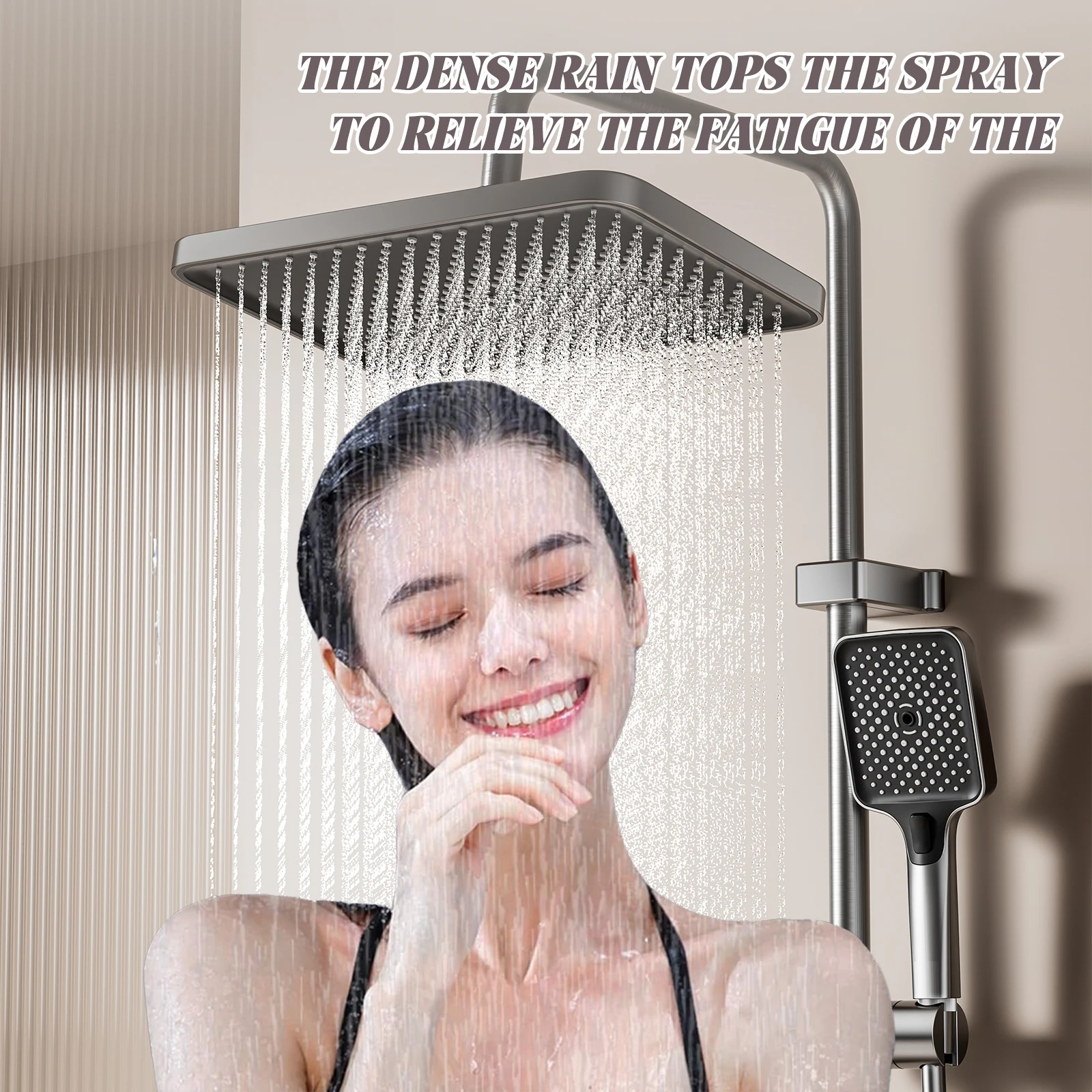 Badezimmer-Duschsystem, hochwertiges Badezimmer-Klaviertasten-LED-Digitalanzeige mit vierten Gängen, Regenbadewanne, Kupfer-Wasserhahn-Duschset – Detail 14