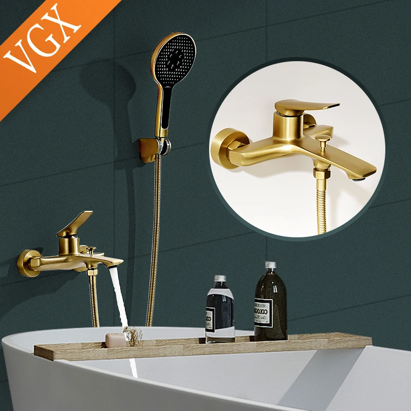 VGX Simple Bathroom Shower System Set Bathtub Faucets Set Bath Water Taps Shower Diverter Single Handle Tub Mixer Shower Crane 3