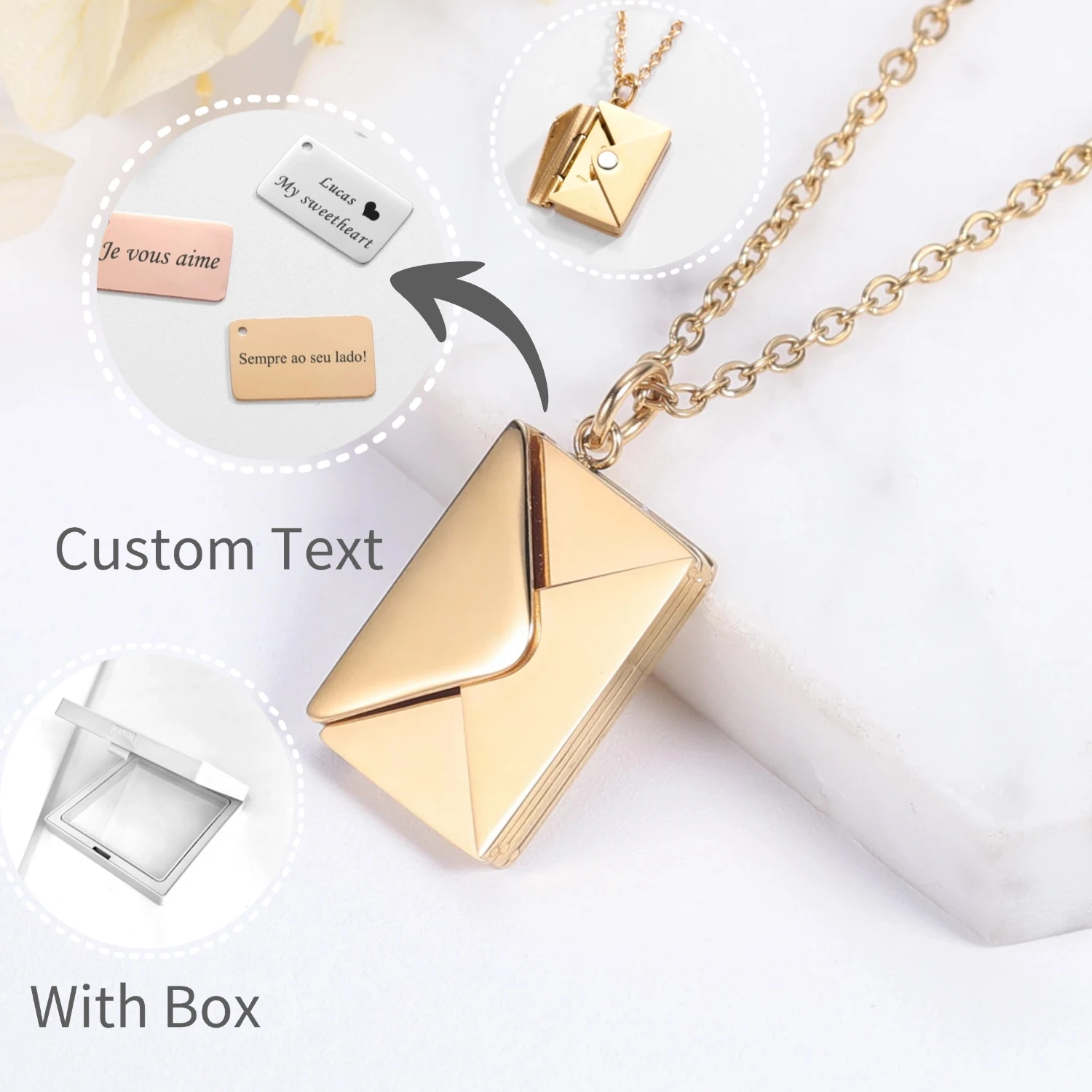 Love Letter Envelope Pendant Necklace Customized Stainless Steel