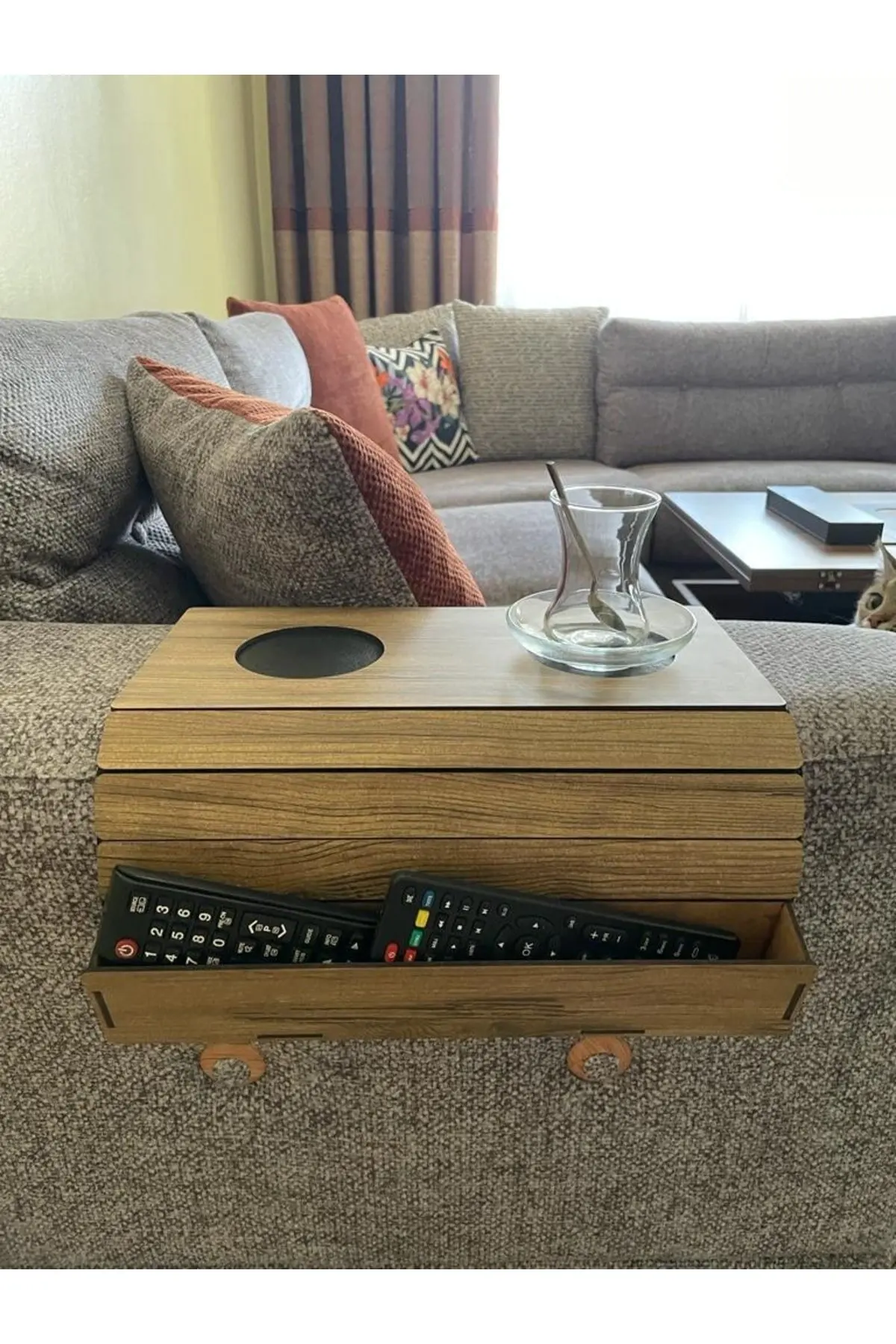 Sofa Armrest Organizer Side Table Drink Tea Holder For TV Remote