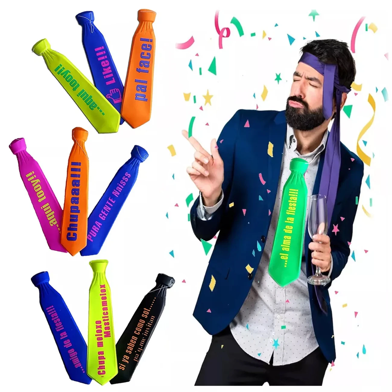 Corbatas Frases Neon Fiesta Fluorescente Brilla Luz Negra Party Batucada Divetido Disfraz