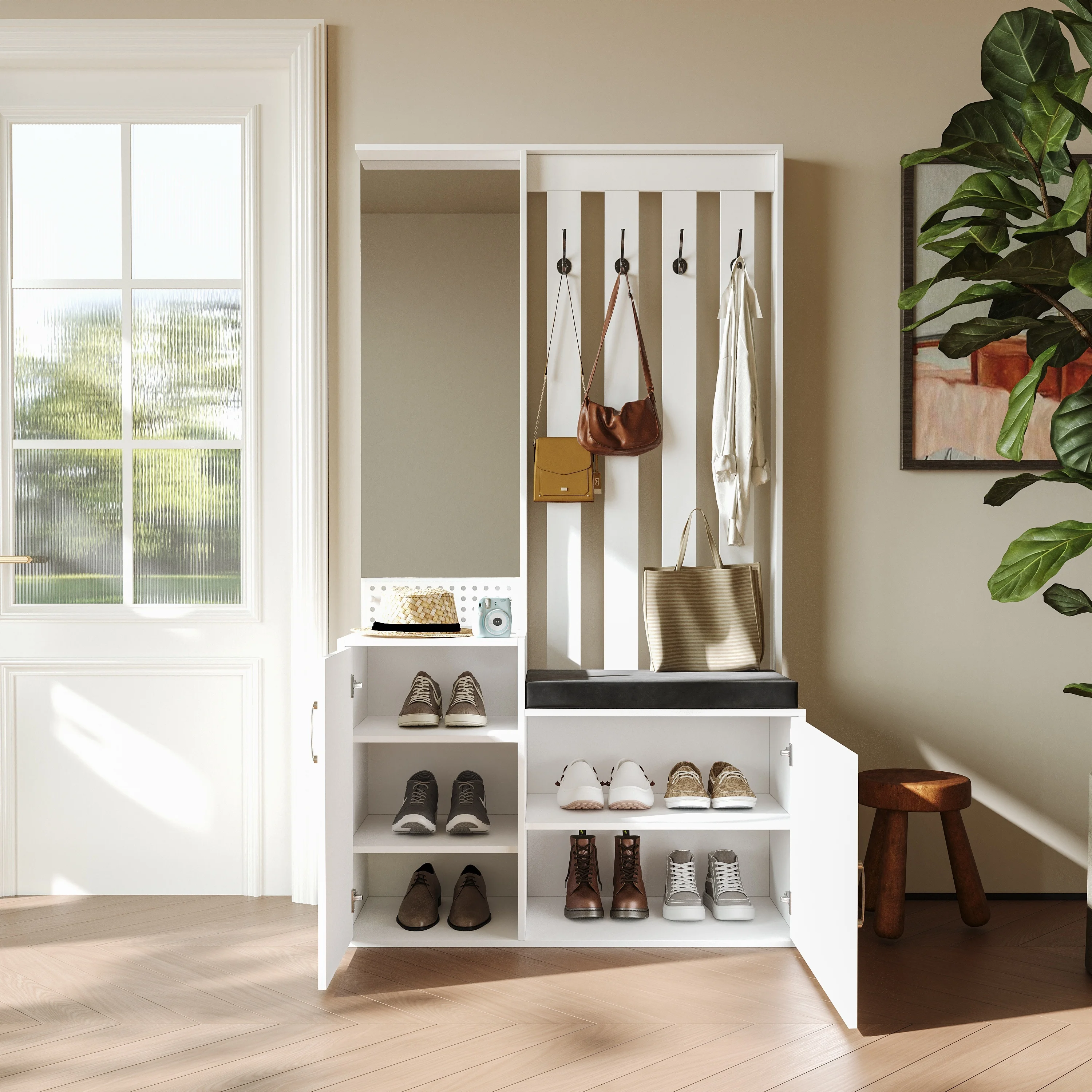Kombinierter Kleiderschrank mit Spiegel und Sitzbank, Flurschrank, Schuhschrank, Flurschrank – Detail 9
