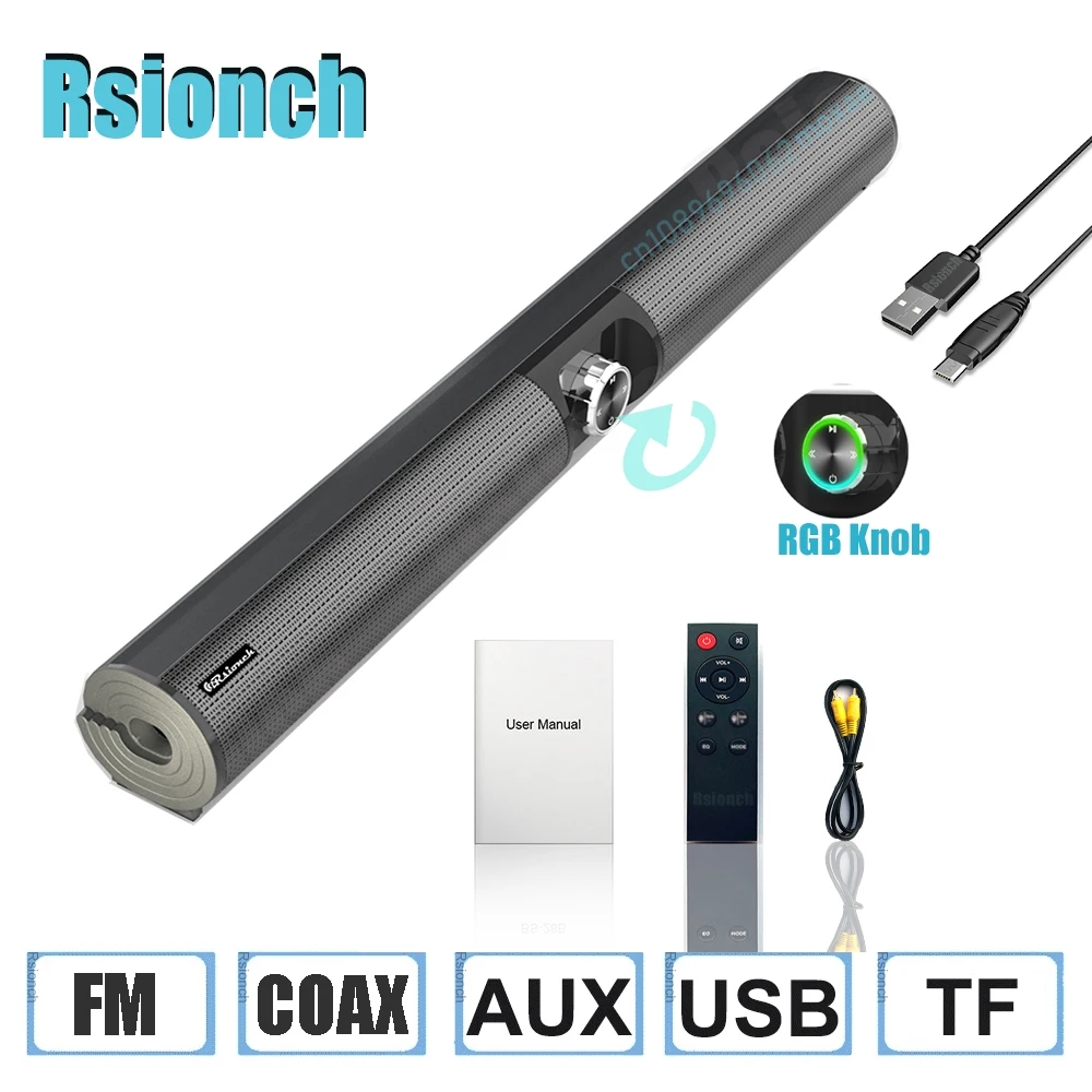 Rsionch Column Sound Bar Speaker Wireless Bluetooth TV Soundbar Knob Tuning Volume FM Radio Speakers for Smartphone PC Laptop