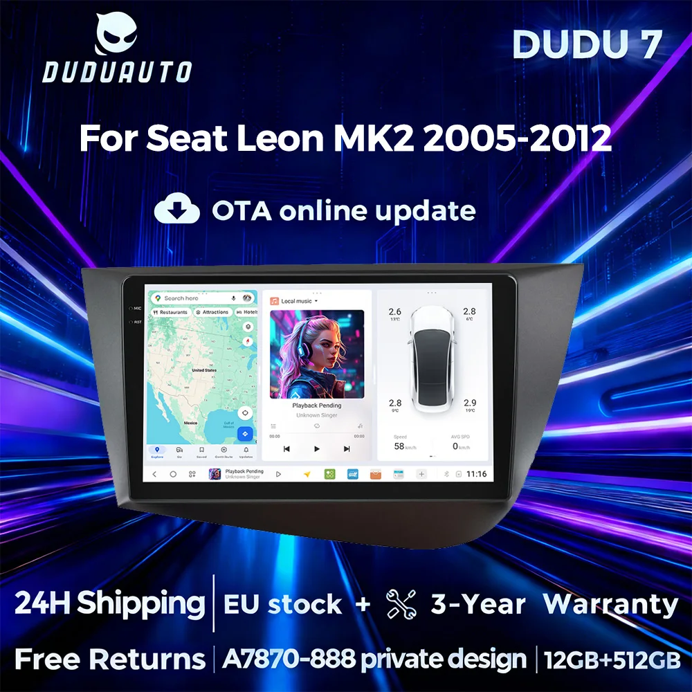 DUDUAUTO Intelligentes System Autoradio Drahtloses Carplay Android Auto Für Seat Leon MK2 2005-2012 WIFI DSP Dual Band GPS 2K Bildschirm