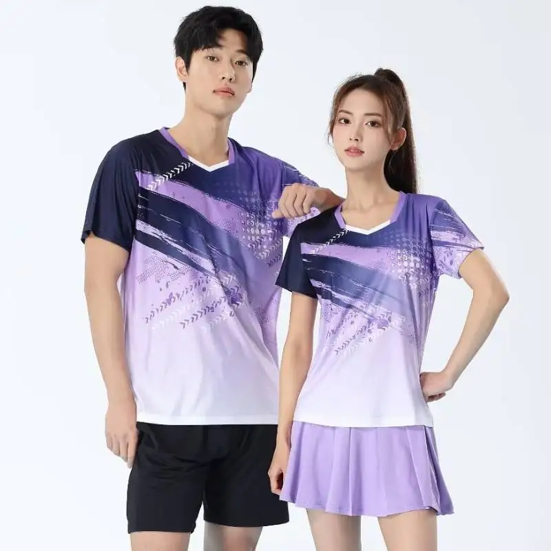 Pastel Purple Badminton Shirt Unisex Table Tennis Jersey Men Women Patchwork 3D Print Pastel Korean Sportwears Pingpong Tee