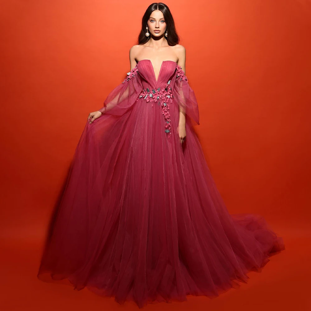 

Luxury Prom Dress Peach Deep V Neck Strapless Off the Shoulder Gowns for Women High Slit Backless A Line Sexy Evening