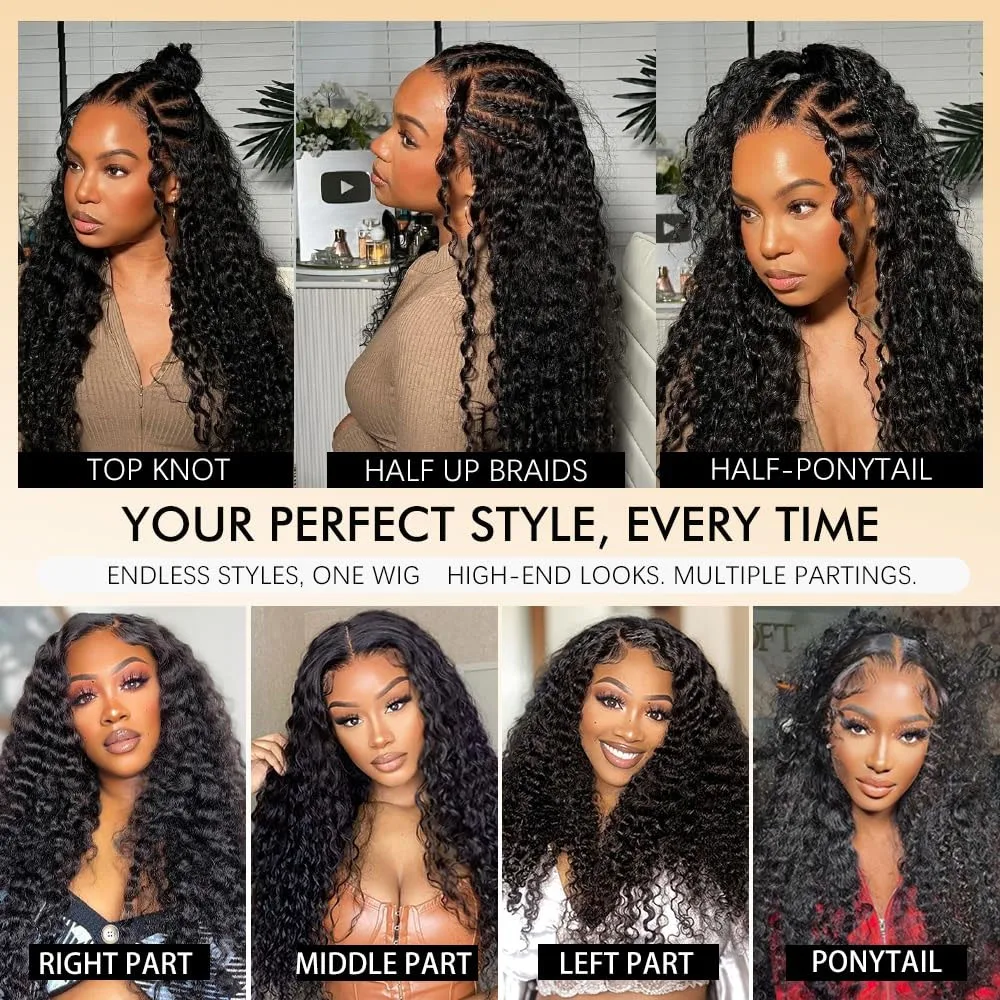 250% Density 40 Inch Glueless Put On And Go 5x5 Lace Closure Deep Wave 13x4 13x6 Front Human Hair Curly No Lace Ready To Go Wigs 6