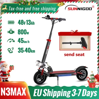 Monopattini Elettrici SUNNIGOO per Adulti con Sedile Rimovibile, Blocco Chiave, 800W 48V 13Ah, Pneumatici Fuoristrada da 10 Pollici, Asta Regolabile e Pieghevole