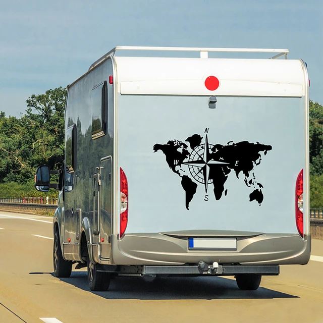 Camper Rv World Map Compass Car Truck Sticker Decal Explore