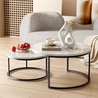 Ensemble de 2 tables basses, tables d'appoint rondes avec plateaux en MDF et cadres en métal, pour le salon, la chambre ou le coin détente, noir 3
