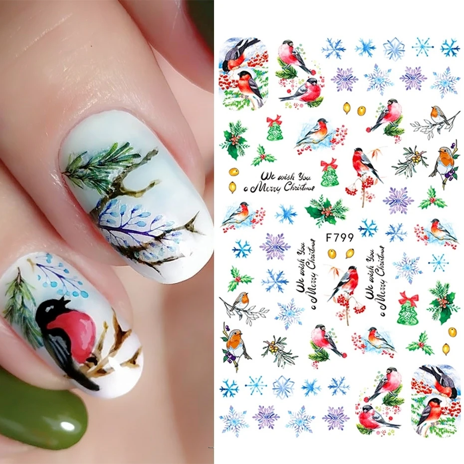 Nail Stickers Winter Christmas Snowflake Magpie Bird 3D Slider Leaf Halloween New Year Design Decoration Manicure Trend Foil nail stickers nail art decoration nail decals
