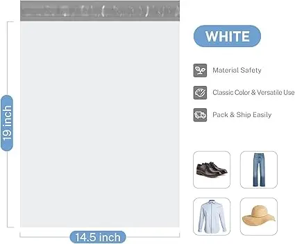 100-Pack Poly Mailers, 14.5x19 Inches, Self-Sealing Adhesive, Waterproof and Tear-Proof, White, for Clothing or Shipping. 5
