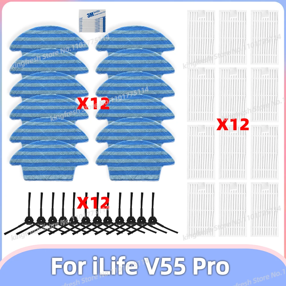 Compatible For iLife V55 Pro Robot Vacuum Parts Hepa Filter Side Brush Mop Cloth Accessories