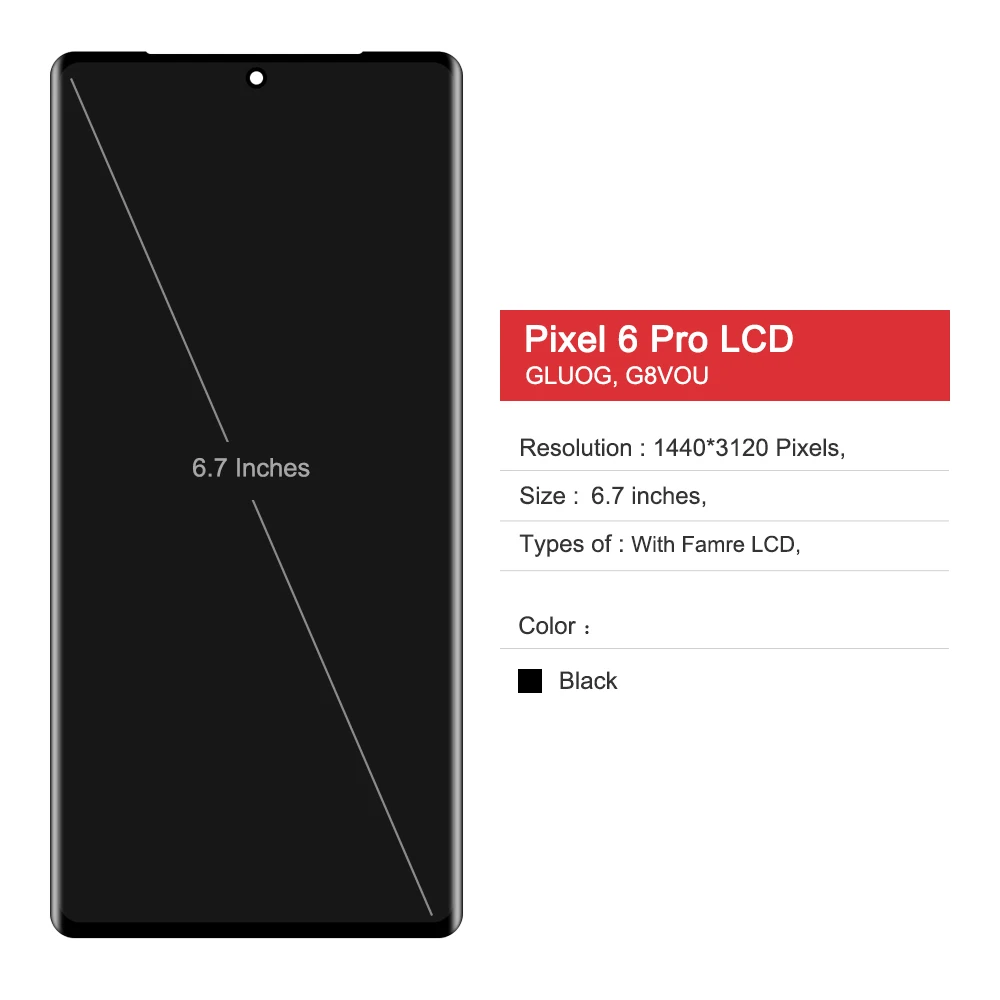 Pixel 6 Pro 5G Screen Replacement - 6.7" OLED Display With Repair Tool Kit