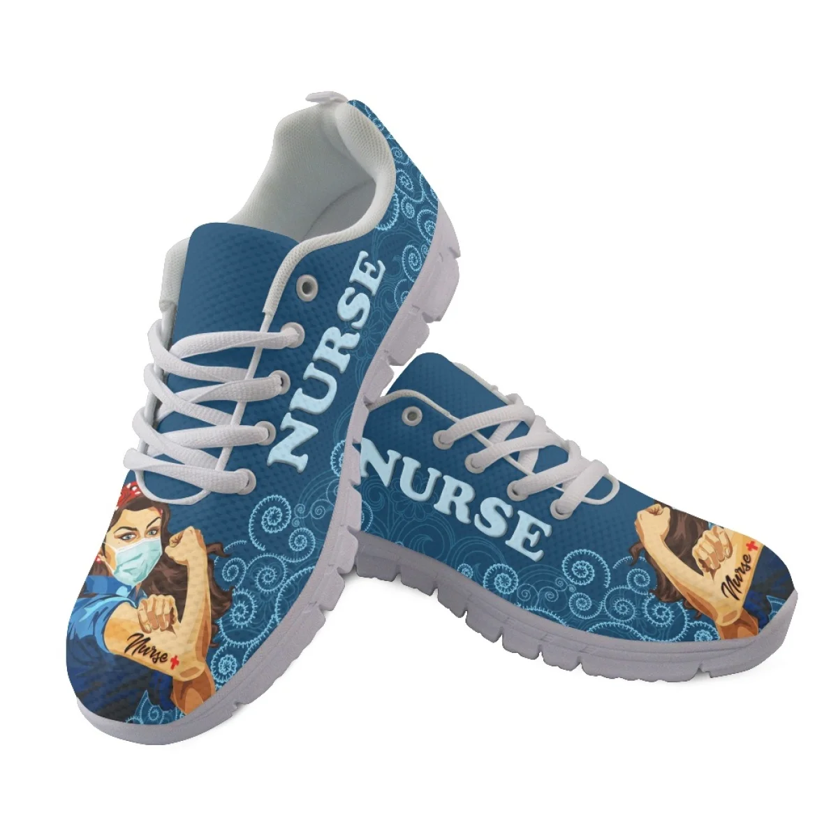 INSTANTARTS Female Nurse Shoes Lightweight Lace-up Sneakers Strong Nurse Girls Paisley Pattern Women's Sport Shoes Zapatos Mujer