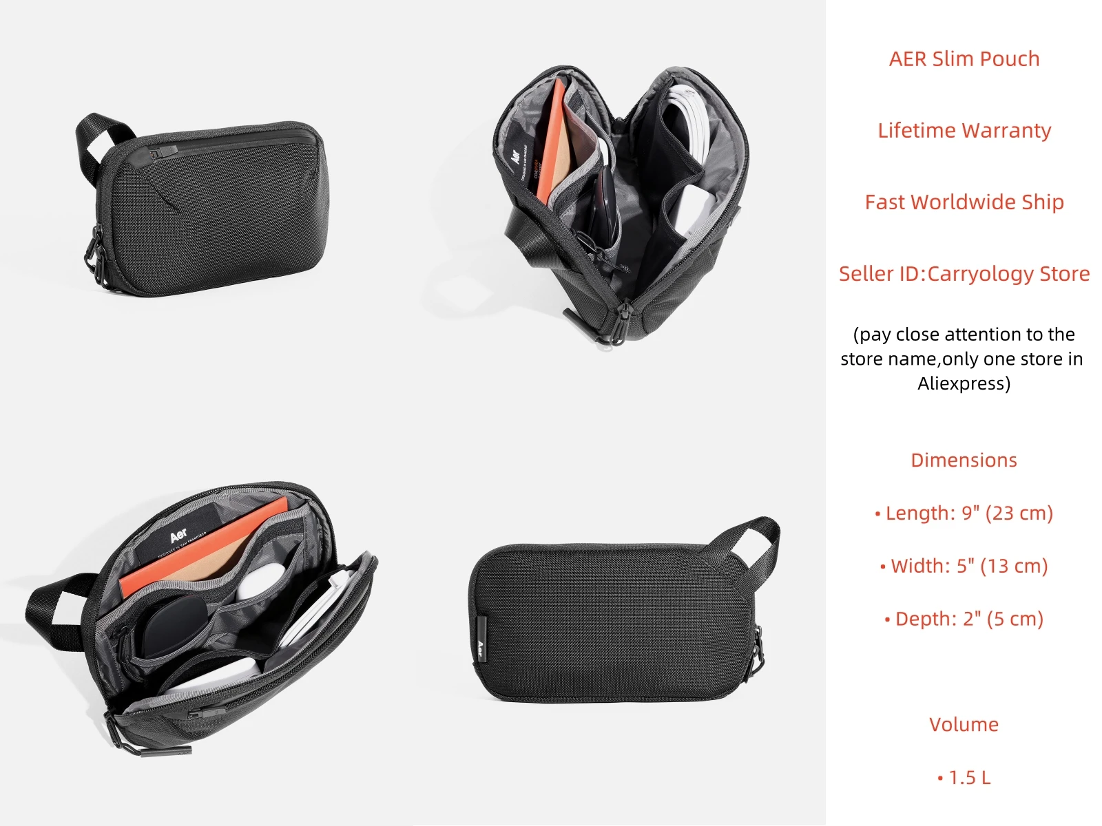 

Original AER Slim Pouch - Black: Everyday Tech Gear Essentials EDC Storage Pouch Kit Accessory Tool Outdoor Hand Bag Case