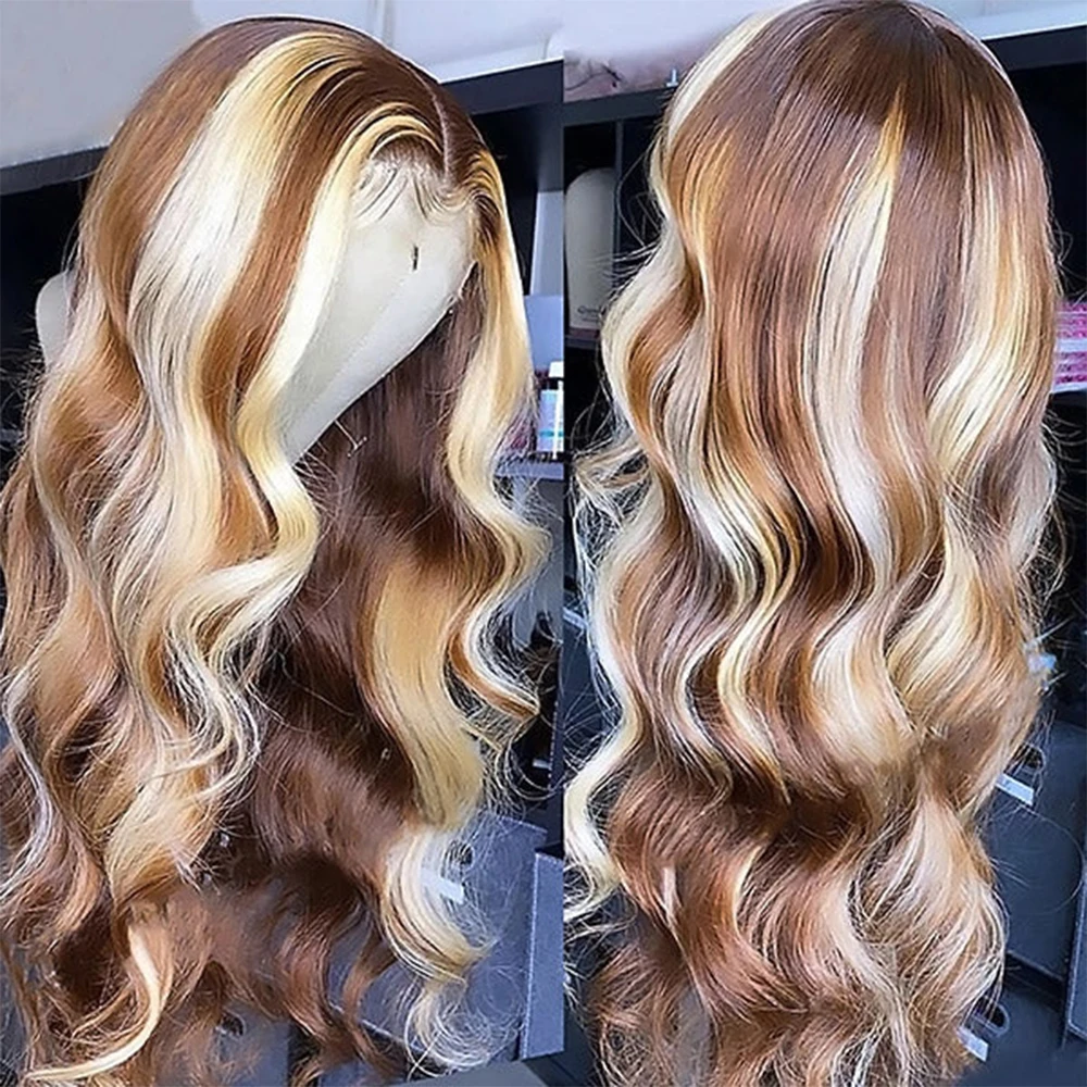 P4/613 HD Lace Frontal Wig Human Hair 200 Density Highlight Wig Body Wave Blonde Colored Human 13X4 Lace Front Wig Preplucked